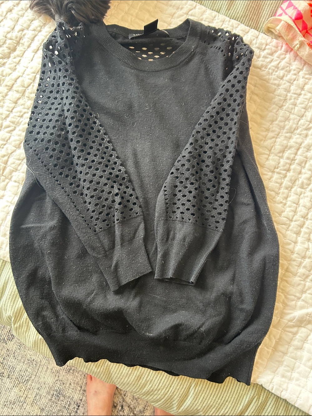 Marc by Marc Jacobs Black Crewneck Sweater with Openwork Sleeve Detail
